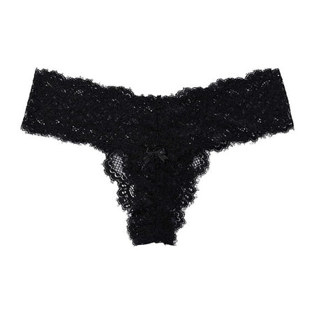 

Underwear for Women Plus Size Women S Lace See-Through Thong Panties Temptation Thongs Black M