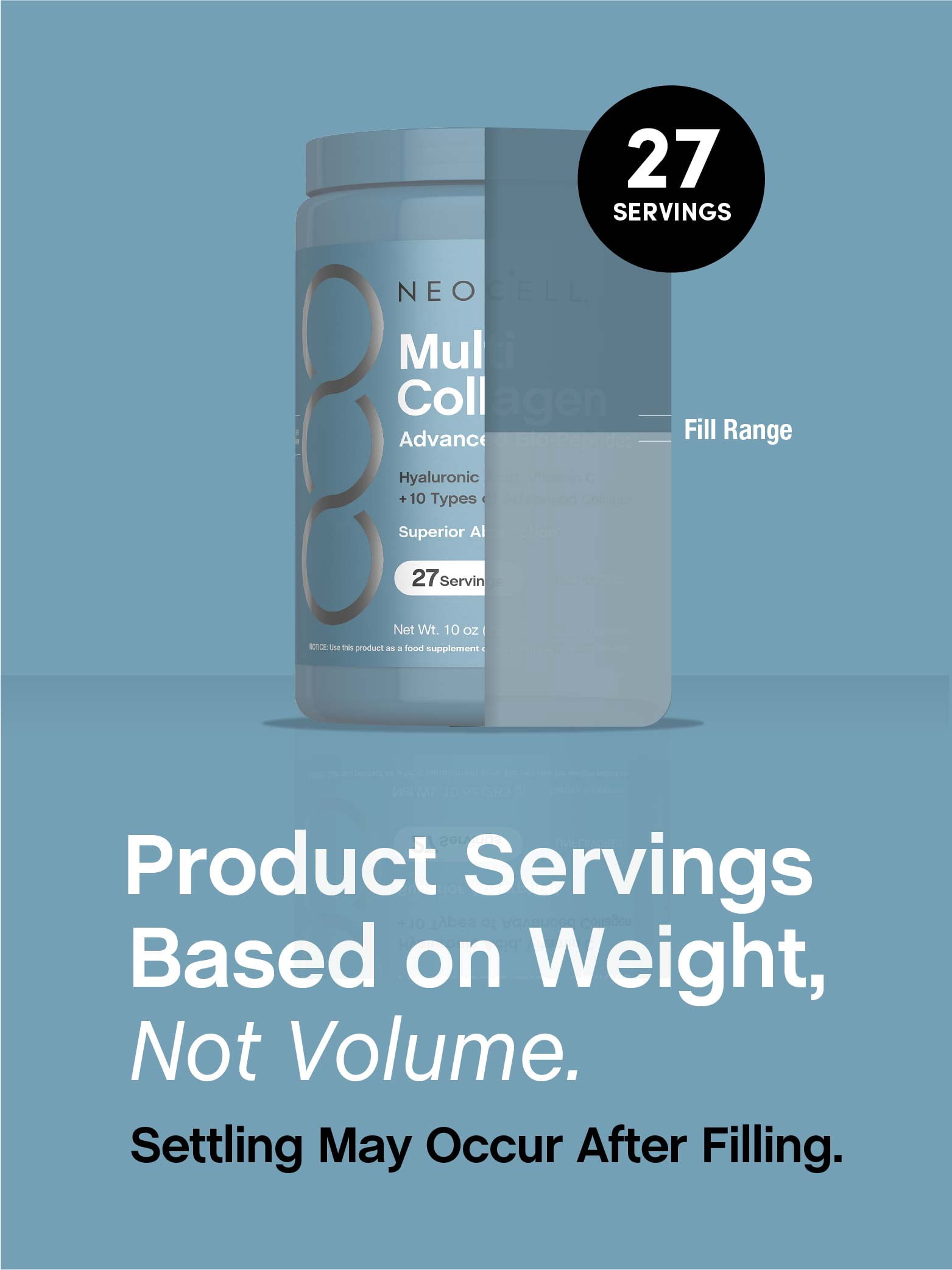 Multi Collagen Bio-Peptides Powder | 22oz with Hyaluronic Acid and Vitamin C | Grass fed Protein Supplement | by NeoCell