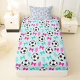 thumbnail image 3 of Erosebridal Soccer Print Cartoon Bow Twin Sheet Sets 3pcs for Boys Girls,Kids Teens Pink Teal Lightning Bedding,Breathable Home Decor, 3 of 5