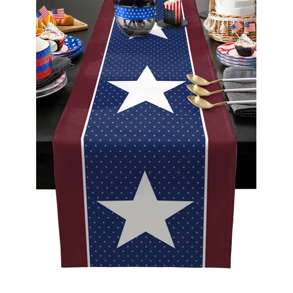 Table Runner Dresser Scarves 36 Inch Long,American Star on Navy Blue Linen Dining Table Runners Independence Day Flag Tabletop Scarf for Wedding Holiday Party Kitchen