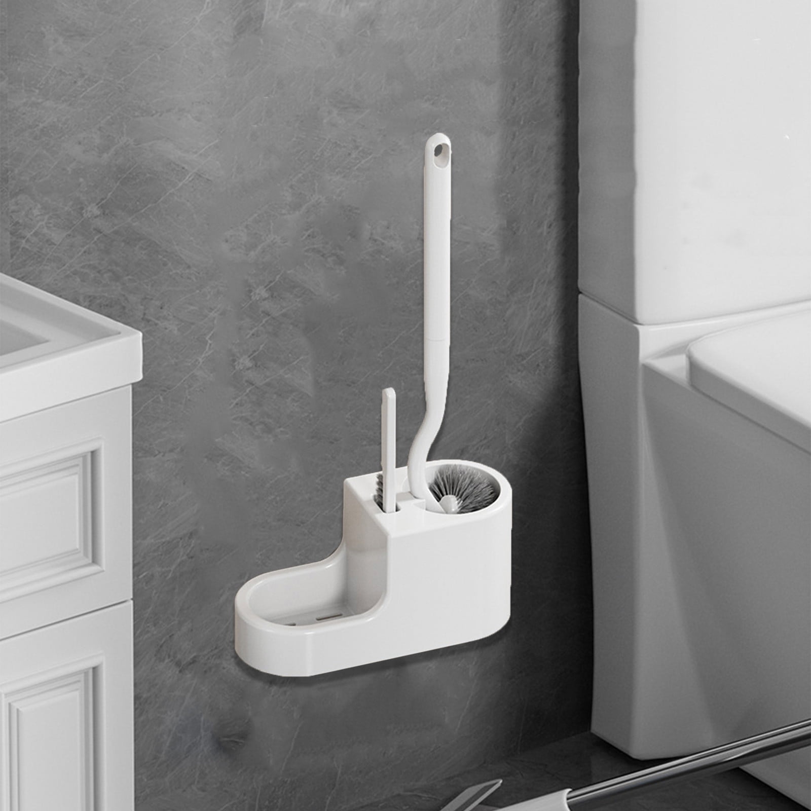 Toilet Bowl Brush Set with 2 Types of Brushes, Stiff Brush and Slit Brush for Thorough Toilet Cleaning, Flexible and Hygienic Design