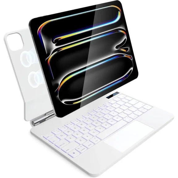 Case with Keyboard for iPad Pro 11 inch M4 2024, Magic Keyboard Case for iPad Pro 11 inch M4 2024, Magnetic Attach, Multi-Gesture Trackpad, 7-Color Backlight, Auto Sleep/Awake