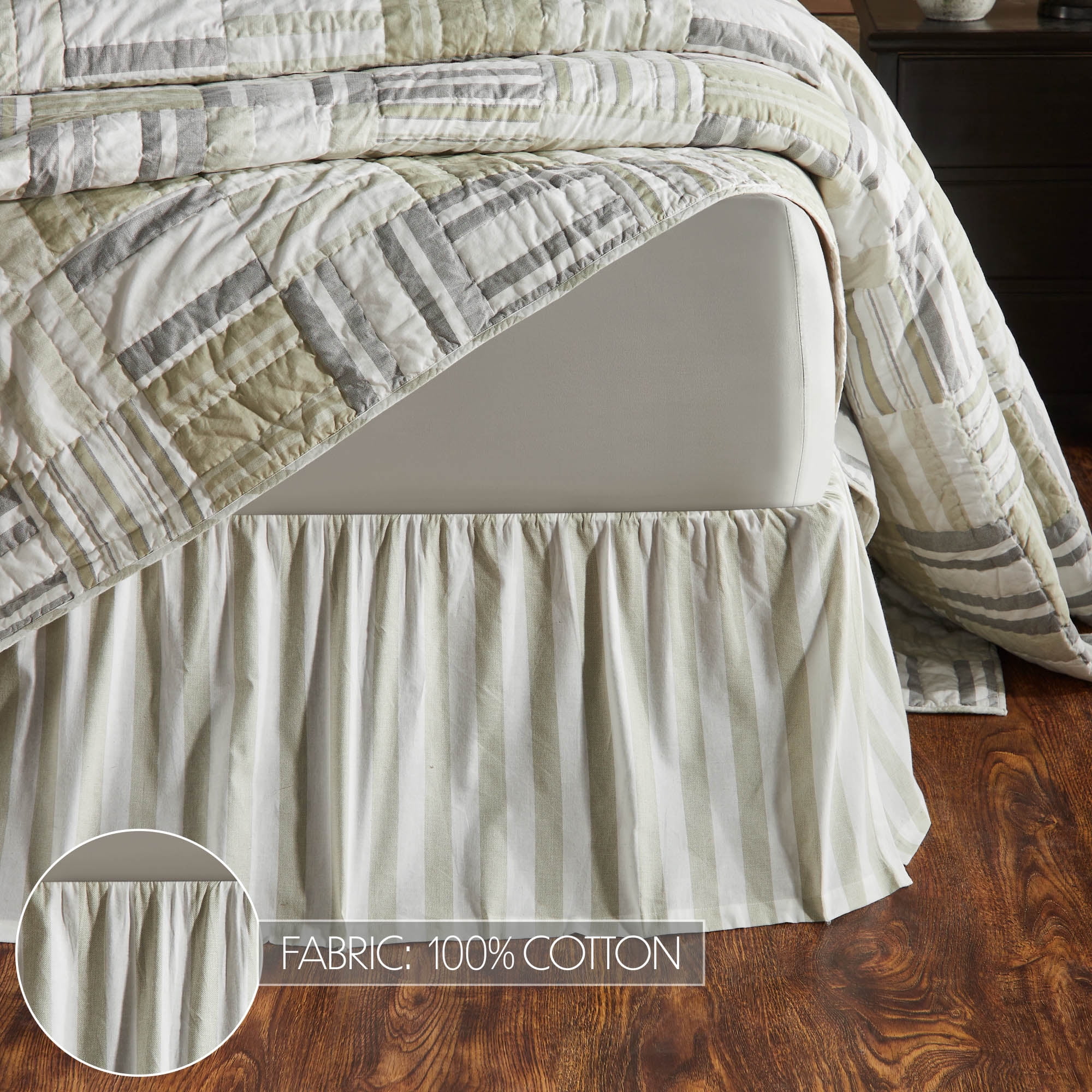 VHC Brands Bed Skirt King, Cotton Bedding, Bedroom Bed Skirt, Printed, Finders Keepers Collection, Size 80x78, Soft White