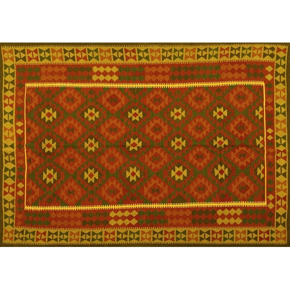 Ahgly Company Indoor Rectangle Oriental Yellow Traditional Area Rugs, 2' x 5'