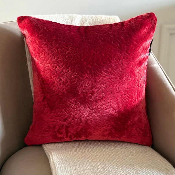 Red Decorative Throw Pillow Covers 14"x14" | Modern Velvet Cushion Cover Solid | Textured Plush Pillowcases for Couch, Sofa Bedroom & Living Room, Modern Home Décor - Festive Rouge