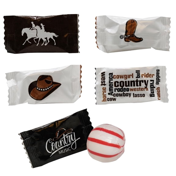 100 Count Country Music Peppermints – Individually Wrapped Mints with Cowboy & Western Artwork - Perfect for Parties, Events, Gift Bags, Party Favors, and Country-Themed Celebrations