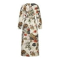 thumbnail image 5 of Fesfesfes Women Round Neck Loose Long Sleeve Dress Print Linen Ankle-length Dress Long Dress, 5 of 8