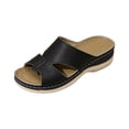 thumbnail image 3 of Domuza Women's Leather Sandals | Leaf Cut-Out Design & Adjustable Velcro Strap | Cushioned Wedge Heel Summer Casual Sandals Shoes Black 8（EU-40）, 3 of 4