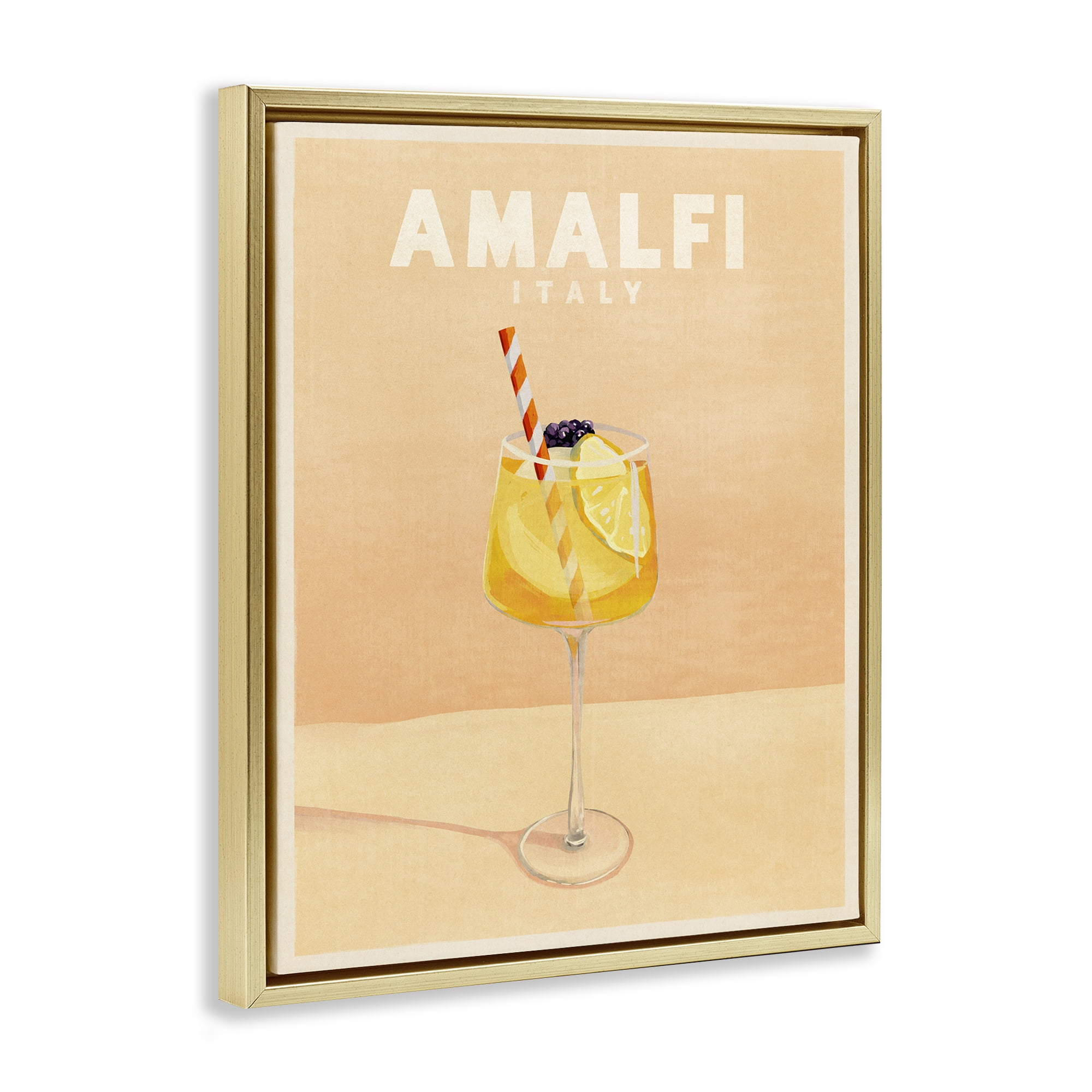 Stupell Industries Amalfi Italy with Cocktail Food & Beverage Painting Gold Floater Framed Canvas Art Print Wall Art, 17 x 21