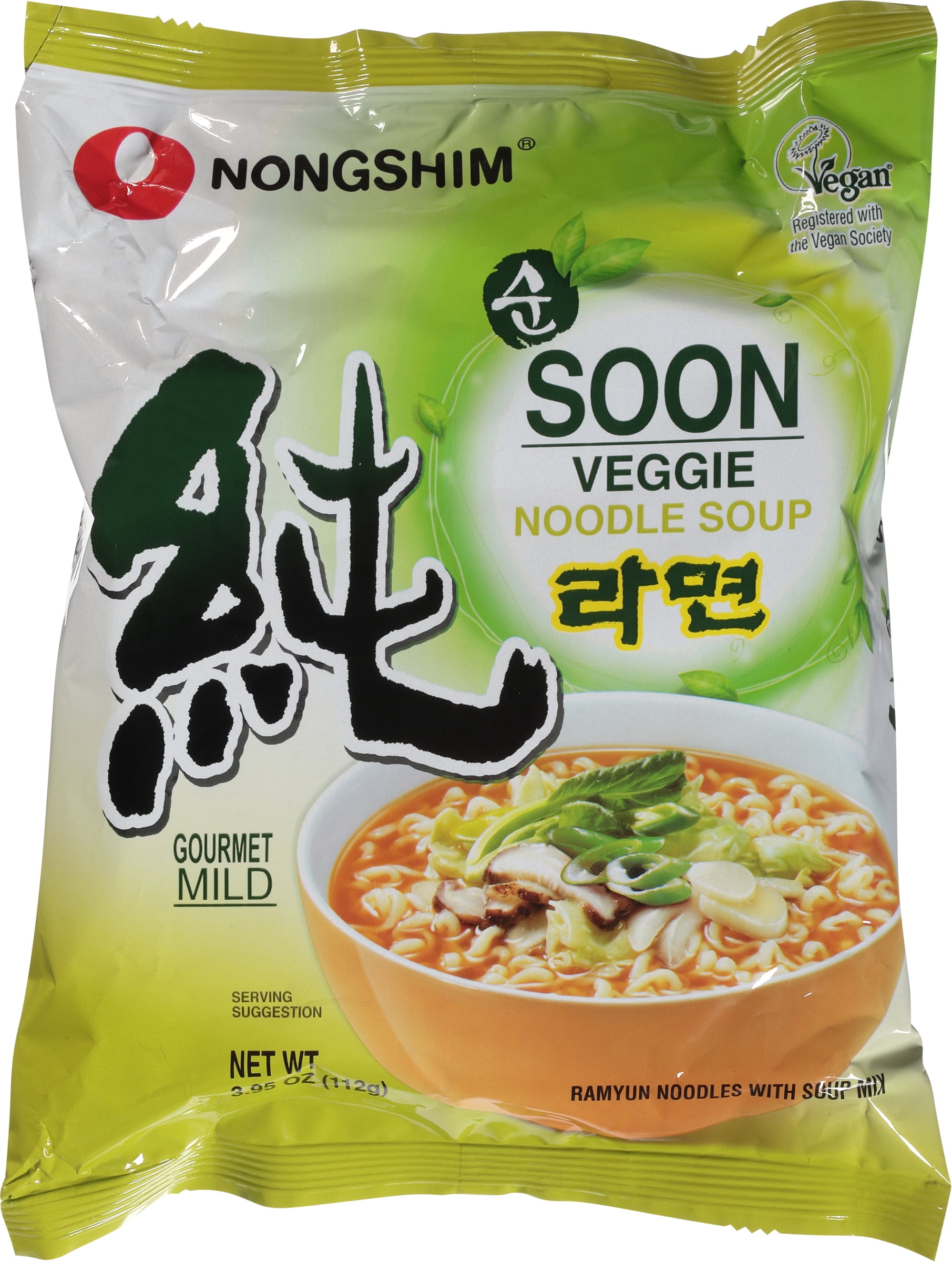 (4 pack) Nongshim Gourmet Mild Soon Veggie Noodle Soup, 3.95 oz