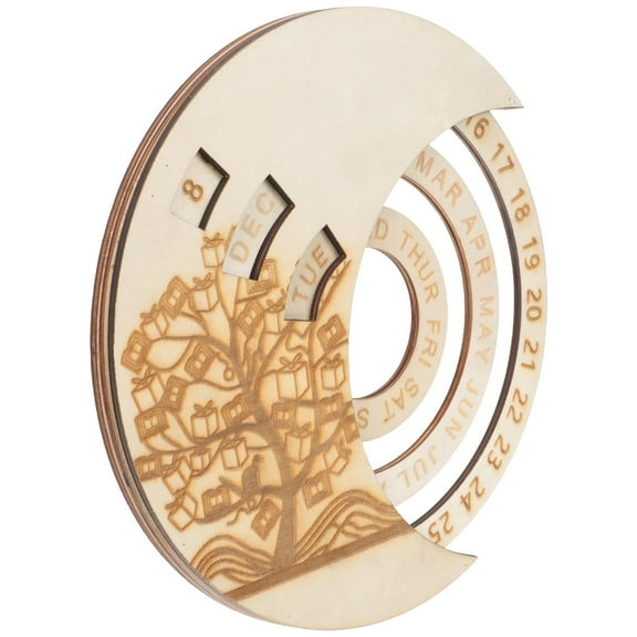 PBPBOX Wooden Perpetual Calendar Wall Decor with Moon Design for Home Office Decoration