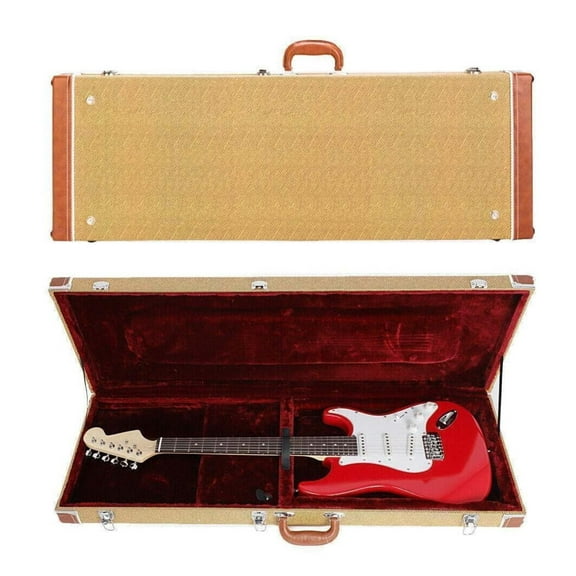 Wqmh Electric Guitar Hard Case, Rectangle Wooden Standard 39-Inch Electric Guitars Hard-Shell Protective Carrying Case for KST/KTL/170 Model with Lock Latch Padding (Yellow)