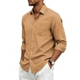 thumbnail image 4 of Havenx Mens Linen Shirts Long Sleeve Button Down Dress Shirts with Pocket Collared Shirts Work Office Regular Fit Casual Business Top,Earthy Yellow 2XL, 4 of 5