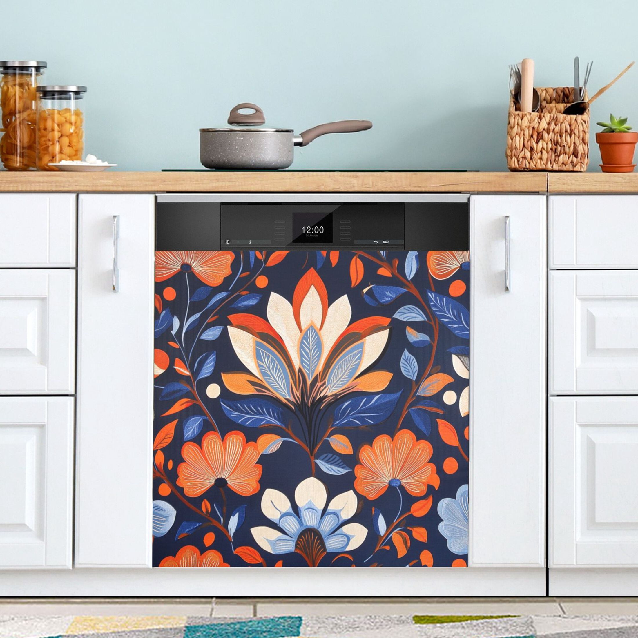 Dishwasher Magnetic Sticker 23x26 Inch Refrigerator Magnetic Sticker Washing Machine Magnetic Sticker Kitchen Panel Magnetic Sticker Home Decor Beautiful Orange Lotus