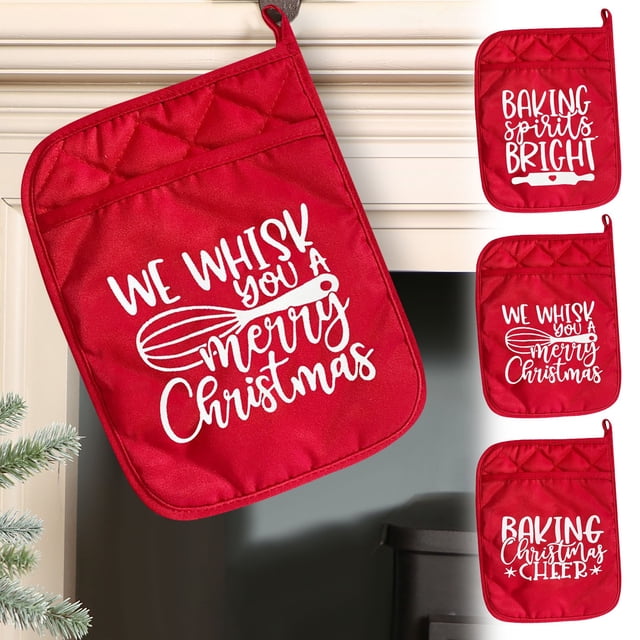 Christmas Baking Insulation Gloves and Mats Set with Heat Protection for Holiday Cooking