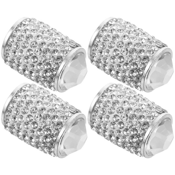 4 Pcs Tire Valve Cap Gadget Rhinestones Automotive Car Tires Silver