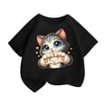 thumbnail image 4 of Girls Short Sleeve Breathable Summer T Shirt Cute Cat Print Kids Casual Tee Soft Fashion, 4 of 5