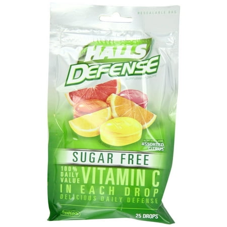 - 4 Pack Halls Defense Vitamin C Drops Sugar Free Assorted Citrus 25 Each