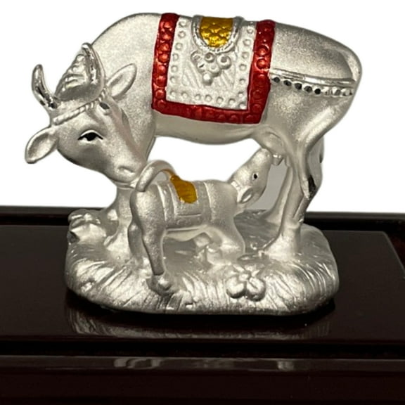 999 Pure Silver Kamdhenu (Devine Cow) Statue – 1.75-inch Tall Statue/Murti (Figurine #02R)