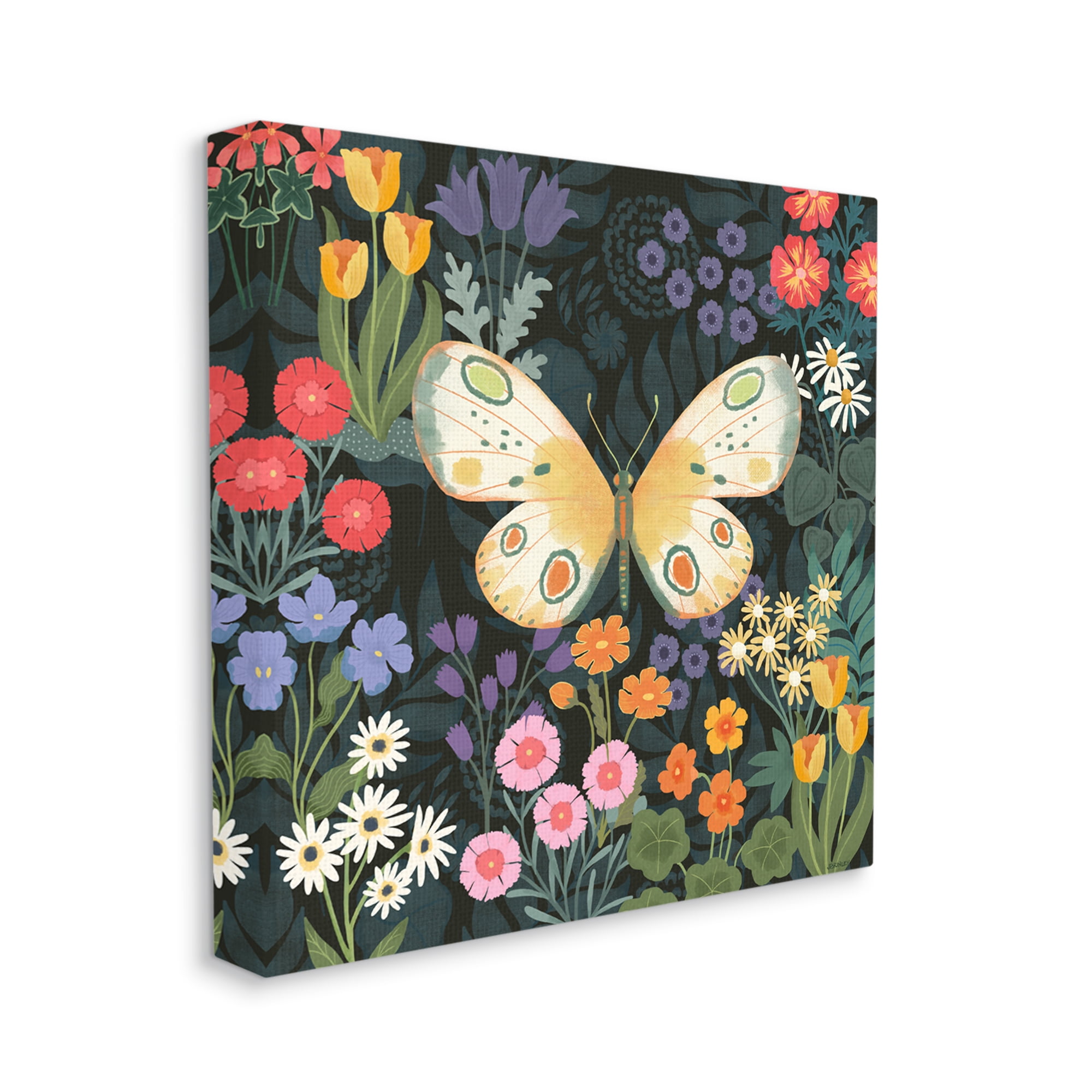 Stupell Industries Garden Pattern & Butterfly Botanical & Floral Painting Gallery Wrapped Canvas Art Print Wall Art, 36 x 36