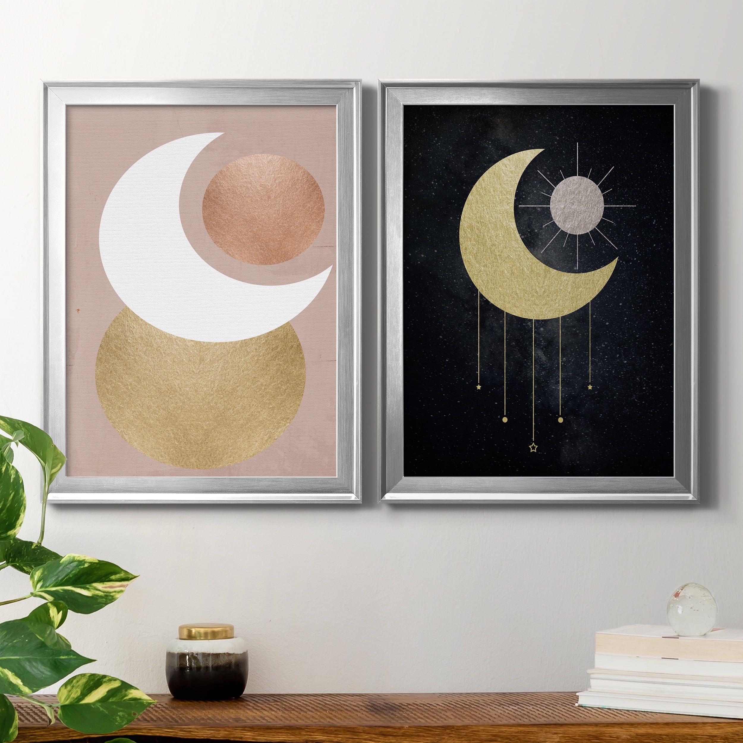 2 Piece Set Lunar Mystic Premium Framed Canvas - Ready to Hang - 18.5 x 24.5 Each - Silver Frame