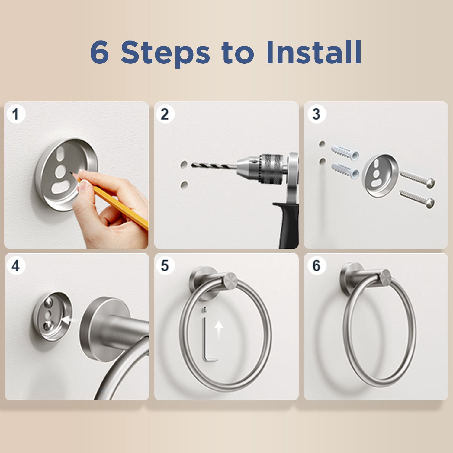 TVOFEK Toilet Paper Holder Wall Mounted Brushed Nickel, Double Post Pivoting Tissue Roll Holder and Towel Ring Set, Stainless Steel Bathroom Hardware Sets