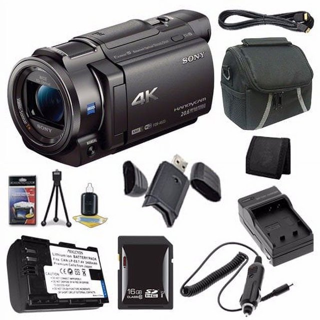 Sony Videocámara FDR-AX33 4K Ultra HD Handycam + Batería NP-FV70 + Cargador Externo + Tarjeta SDHC de 16GB + Estuche + Cable Mini HDMI + Lector de Tarjetas + Paquete Protector de Billetera de Tarjetas
