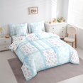 thumbnail image 3 of Homewish Girls Floral Flower Bedding Comforter Set 7-Piece, Blue Checkered King Bedding Sets, Cute Bow Knot Bed Sheets, Breathable Home Decor, 3 of 8