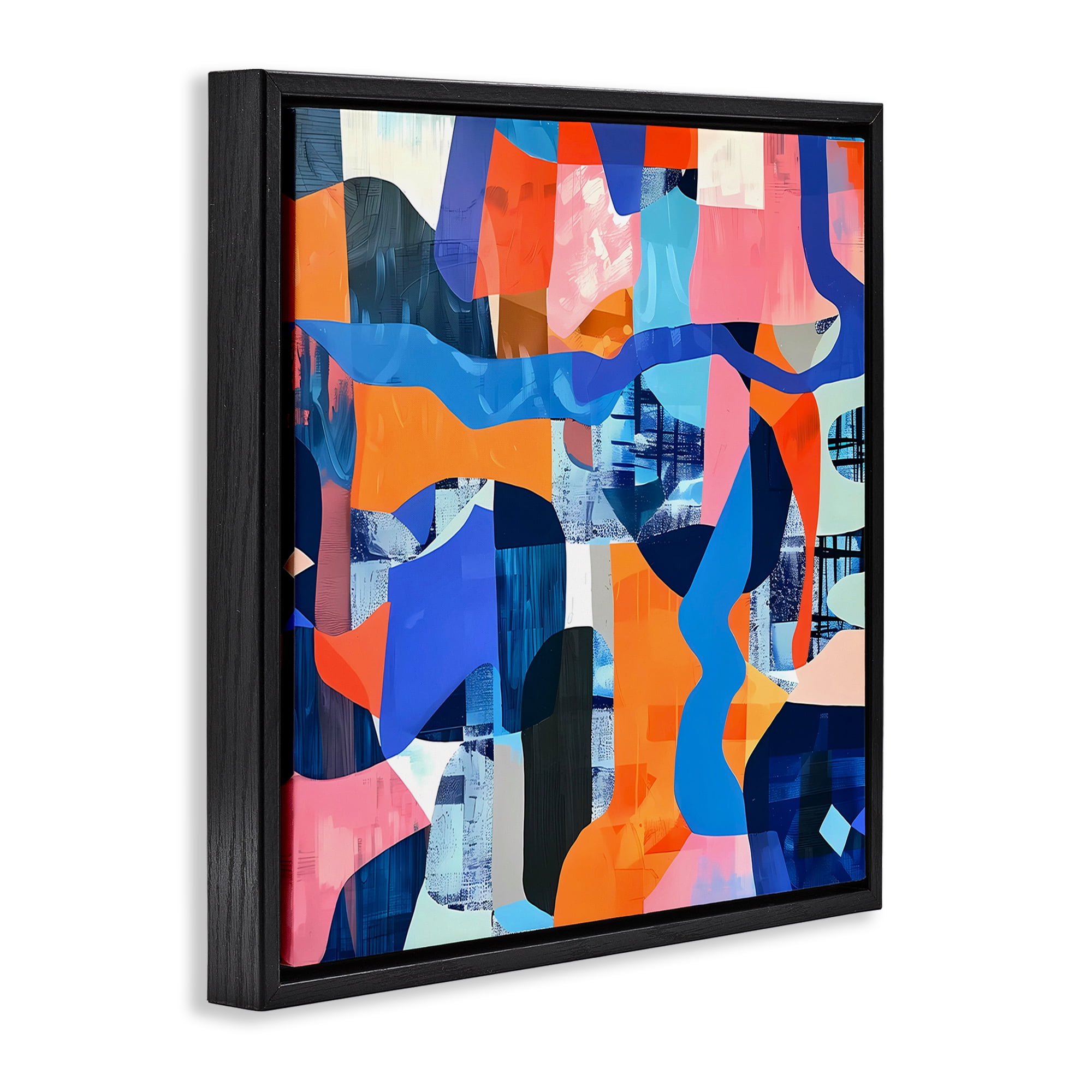 Stupell Industries Wavy Woven Shapes Collage Abstract Painting Black Floater Framed Canvas Art Print Wall Art, 25 x 25