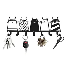 7 Hooks Key Hook Rack, Cute Cat Decorative Hook, Modern Coat Rack, Cat Decor Wall Mounted Coat Rack for Kitchen Bathroom Bedroom