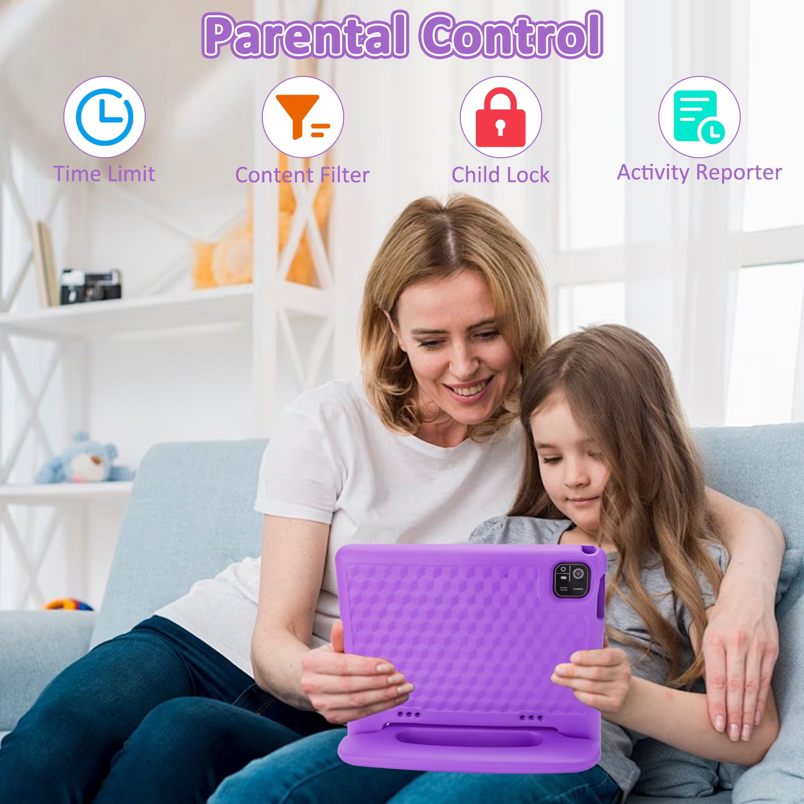 Kids Tablet, 10.1 inch Tablet for Kids IPS HD Screen RAM 8GB 64GB Storage, J10 Pro Toddler Tablet with Protective case - Purple