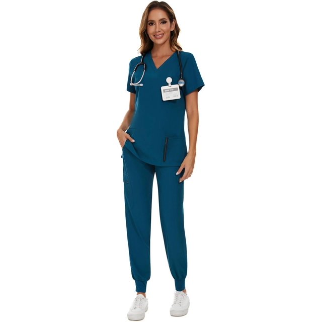 Scrubs for Women Set - Stretch V-Neck Scrub Top & Jogger Pant with 8 Pockets