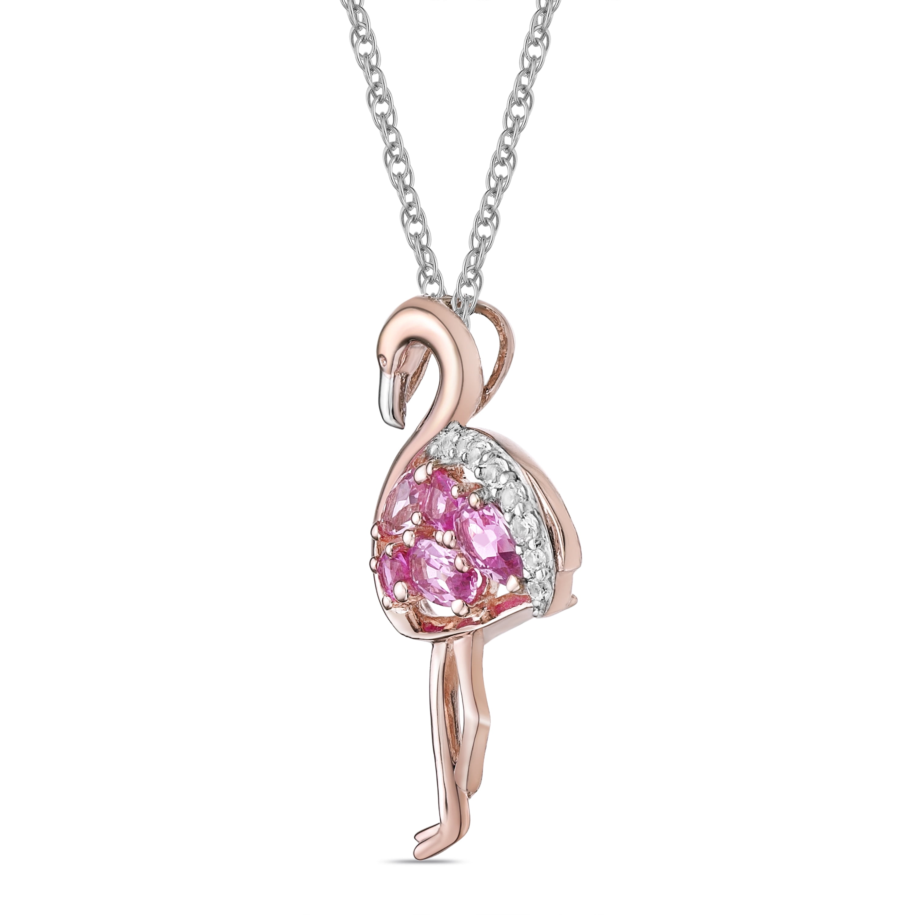 Jay Heart Designs 925 Sterling Silver with 14KP Gold Plated Created Ruby, Created Pink Sapphire and Created White Sapphire Pendant with 18" Chain