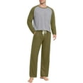 thumbnail image 2 of BiZtdJrK Mens Pajama Sets Color Block Raglan Long Sleeve Round Neck Tops and Pants Casual 2 Piece Outfits Loose Loungewear Set Army Green L, 2 of 8