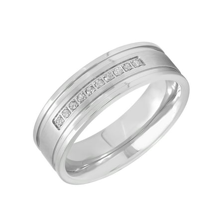 - Men's Stainless Steel 7MM Real Diamond Accent Wedding Band - Mens Ring