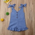 thumbnail image 3 of Baby Girls Summer Sleeveless Romper Lace-up Button Down Ruffled Jumpsuit, 3 of 9