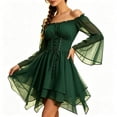 thumbnail image 4 of Lmueinov Womens Halloween Dresses Lightweight Off Shoulder Lace Up Corset Waist Flare Long Sleeve Dress for Womens Trendy Asymmetrical Hem Short Dress, 4 of 5