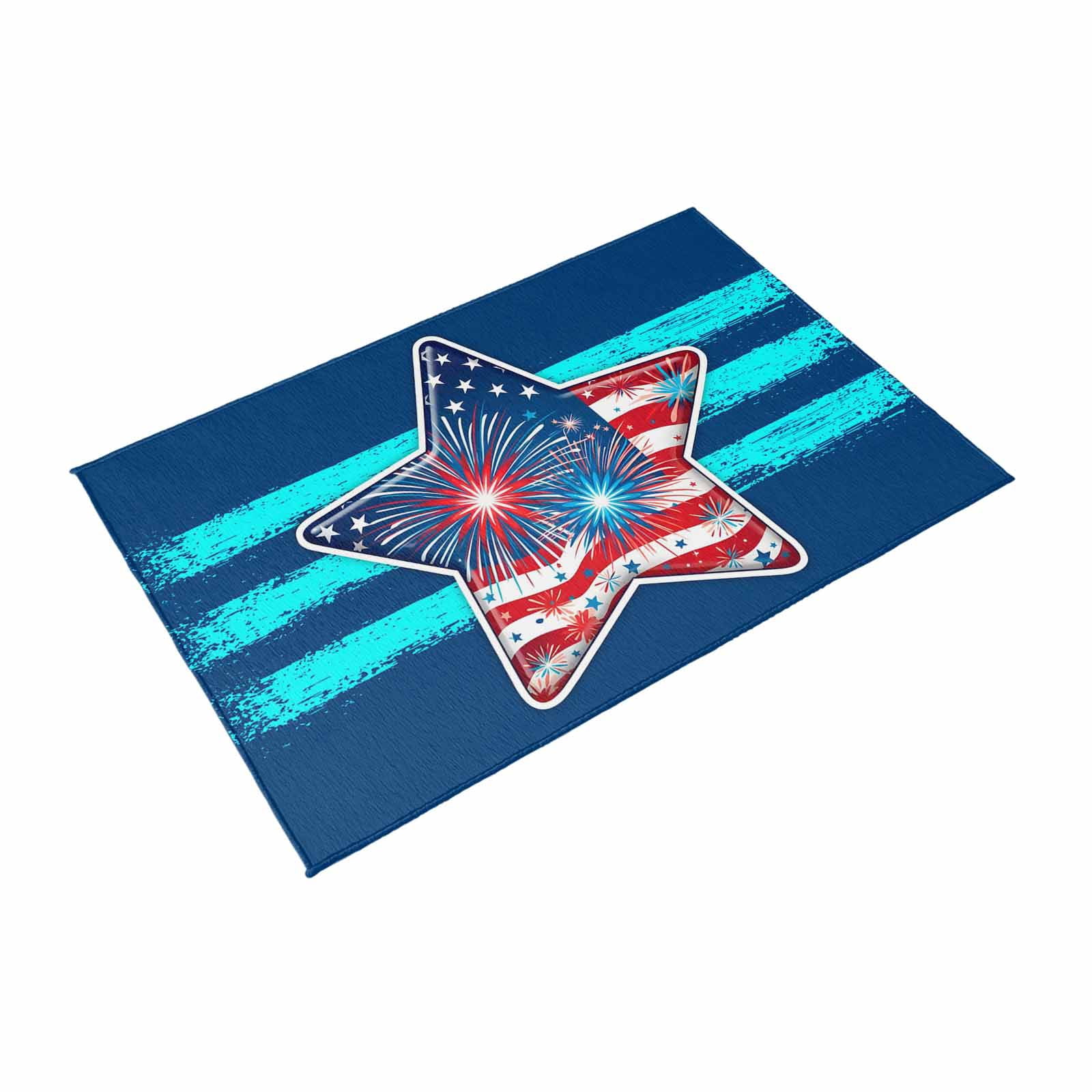 Patriotic USA Flag Outdoor Rug 5x7 Ft, Non Slip Washable Area Rug, Independence Day Firework Blue Striped Patio Rugs Carpet Runner, Large Floor Mat for Indoor/Outdoor Deck Porch Camping