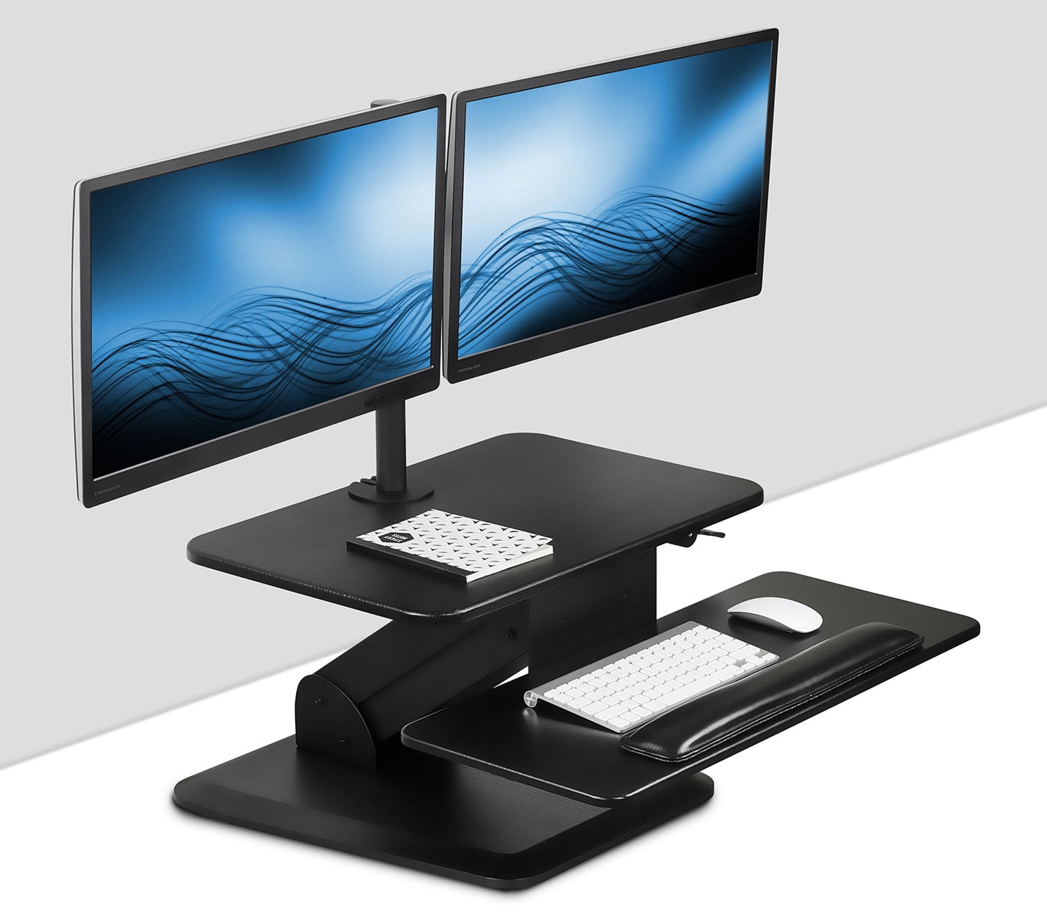 Mount-It! Sit Stand Standing Desk Converter with Dual Monitor Mount Combo Black
