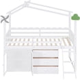 thumbnail image 4 of DEALTOPS Twin Size Loft Bed with Storage Cabinet and 3 Drawers, House Loft Bunk Beds with Roof, Black Boards and Guardrail - White, 4 of 8