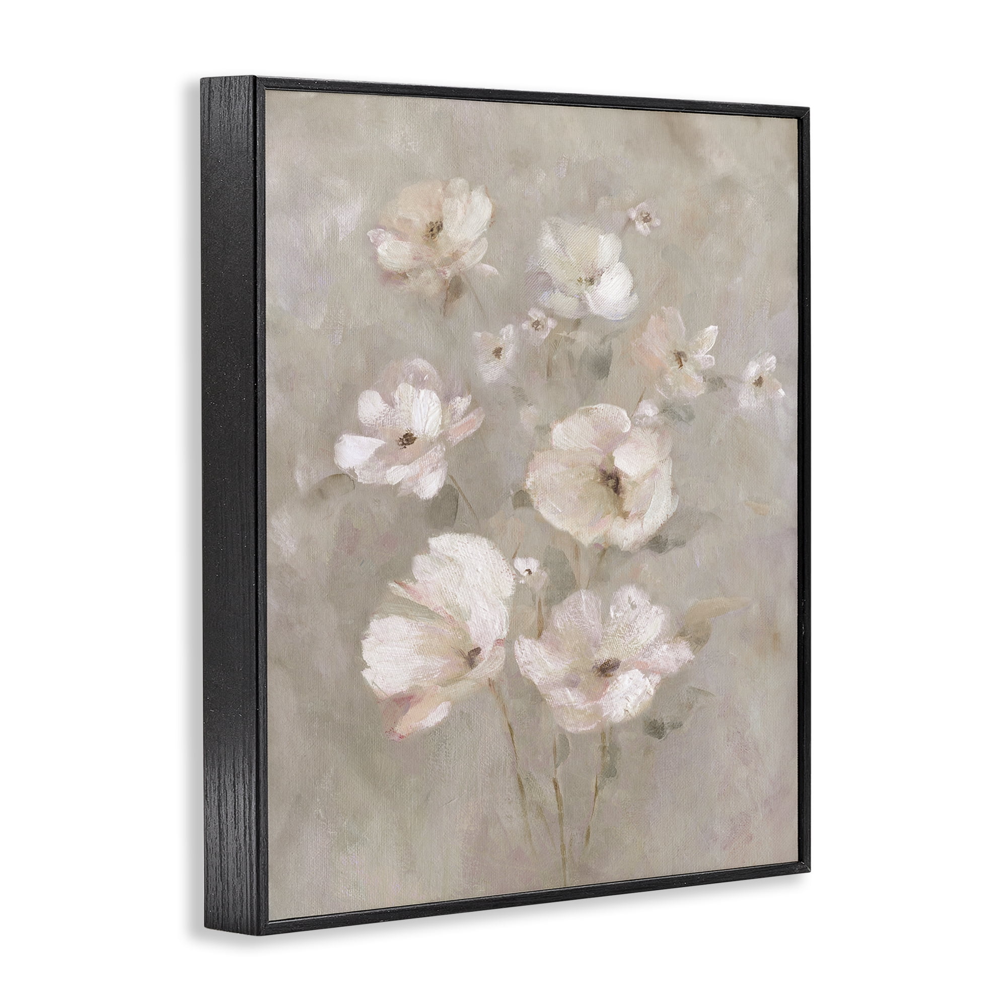 Stupell Industries Blush Florals over Beige Black Framed Giclee Art, design by Carol Robinson