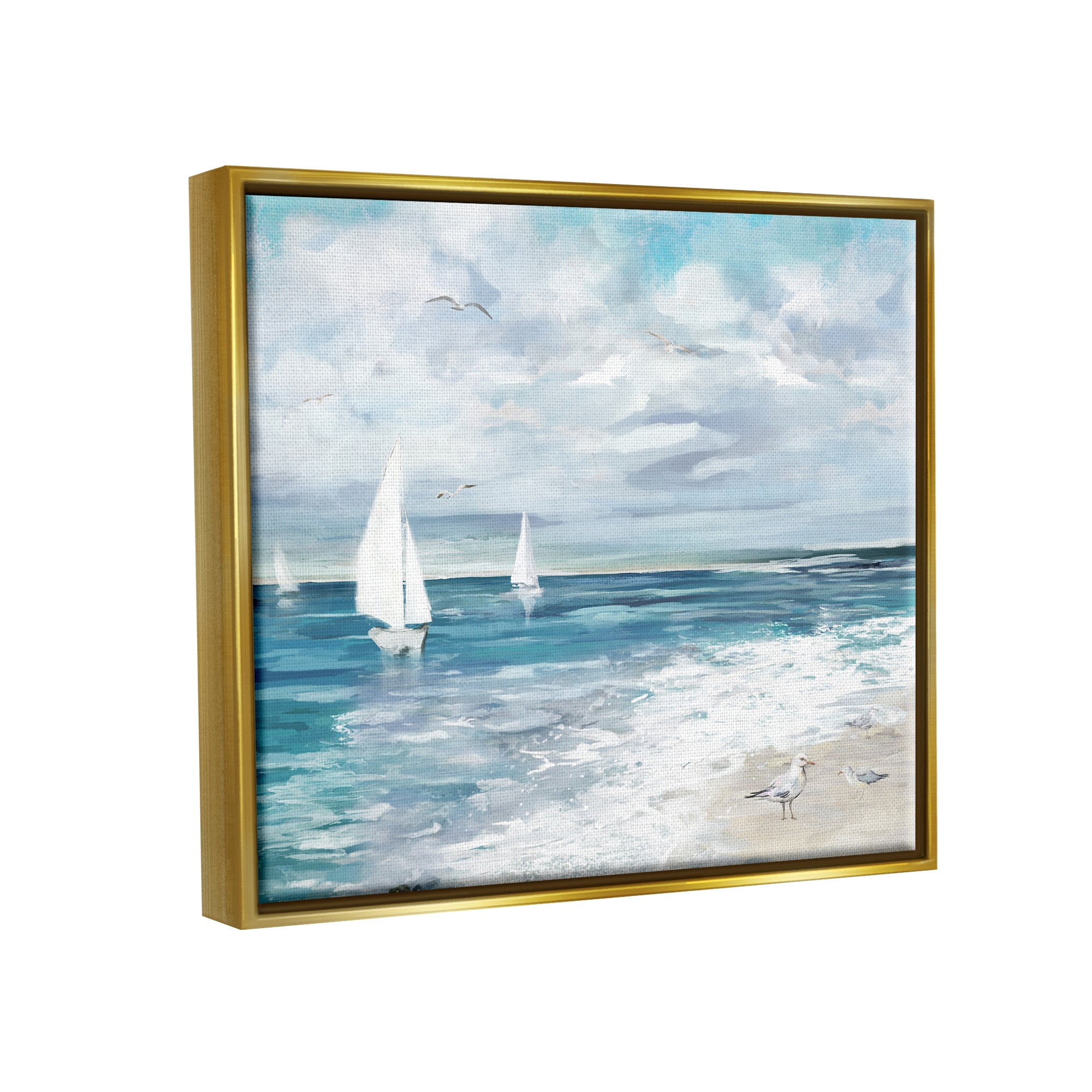 Stupell Industries On The Water Landscape Nature Painting Gold Floater Framed Canvas Art Print Wall Art, 21 x 17