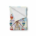 thumbnail image 2 of Ferris Wheel Soft Flannel Fleece Throw Blanket, Illustration of a Carnival with Striped Tents Ring Starbursts Pattern, Cozy Plush for Indoor and Outdoor Use, 70" x 90", Multicolor, by Ambesonne, 2 of 6