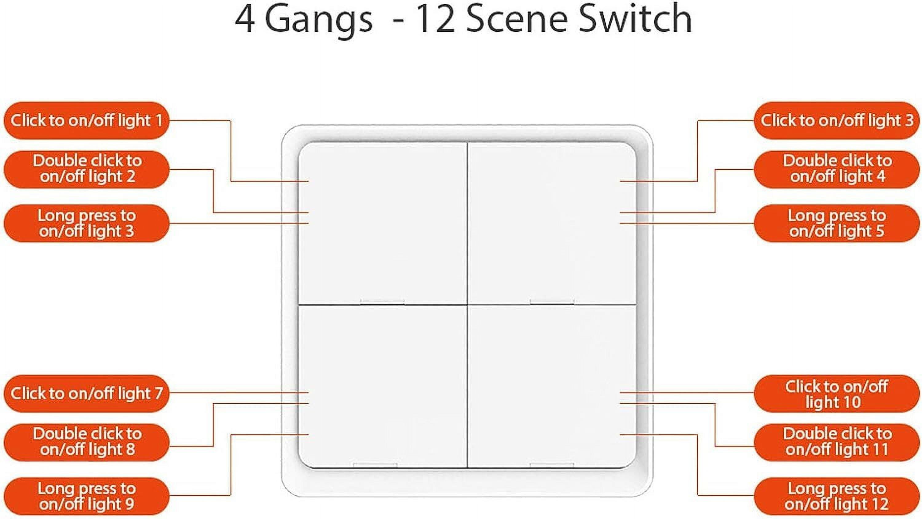 Wireless Scene Switch,Zigbee Smart Light Switch,Free installation Remote Control Switch,Zigbee Tuya Connection,4 Way Sticky Pane