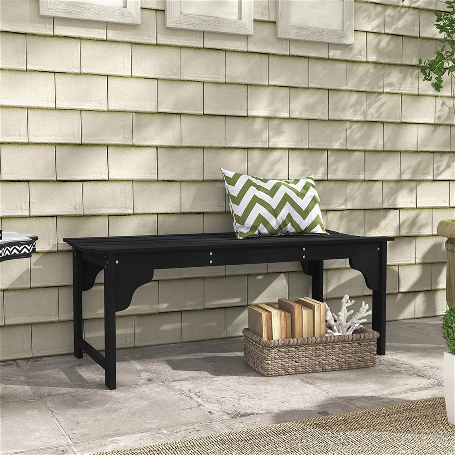 Demi Bonn 2-Person Patio Garden Bench Wooden Curved Seat Bench, Outdoor Benches Furniture with Slatted Seat for Backyard, Park, Lawn, Yard, Black