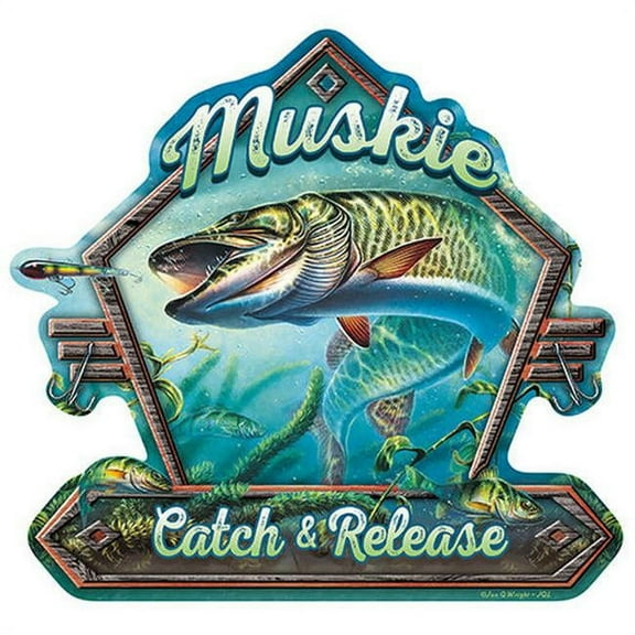Muskie Catch And Release Novelty Sign | Indoor/Outdoor | Funny Home Décor for Garages, Living Rooms, Bedroom, Offices | SignMission personalized gift Wall Plaque Decoration