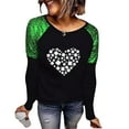 thumbnail image 2 of Taqqpue St. Patrick's Day T-Shirt Womens Funny Shamrock Printed Sequined Splicing Sleeve Casual Lucky Clover Heart Graphic Tee Tops, 2 of 9