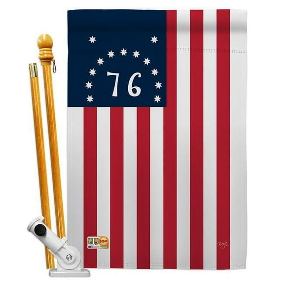 Breeze Decor BD-HS-HS-108233-IP-BO-D-US14-BD 28 x 40 in. Bennington Americana Historic Impressions Decorative Vertical Double Sided House Flag Set with Pole Bracket Hardware