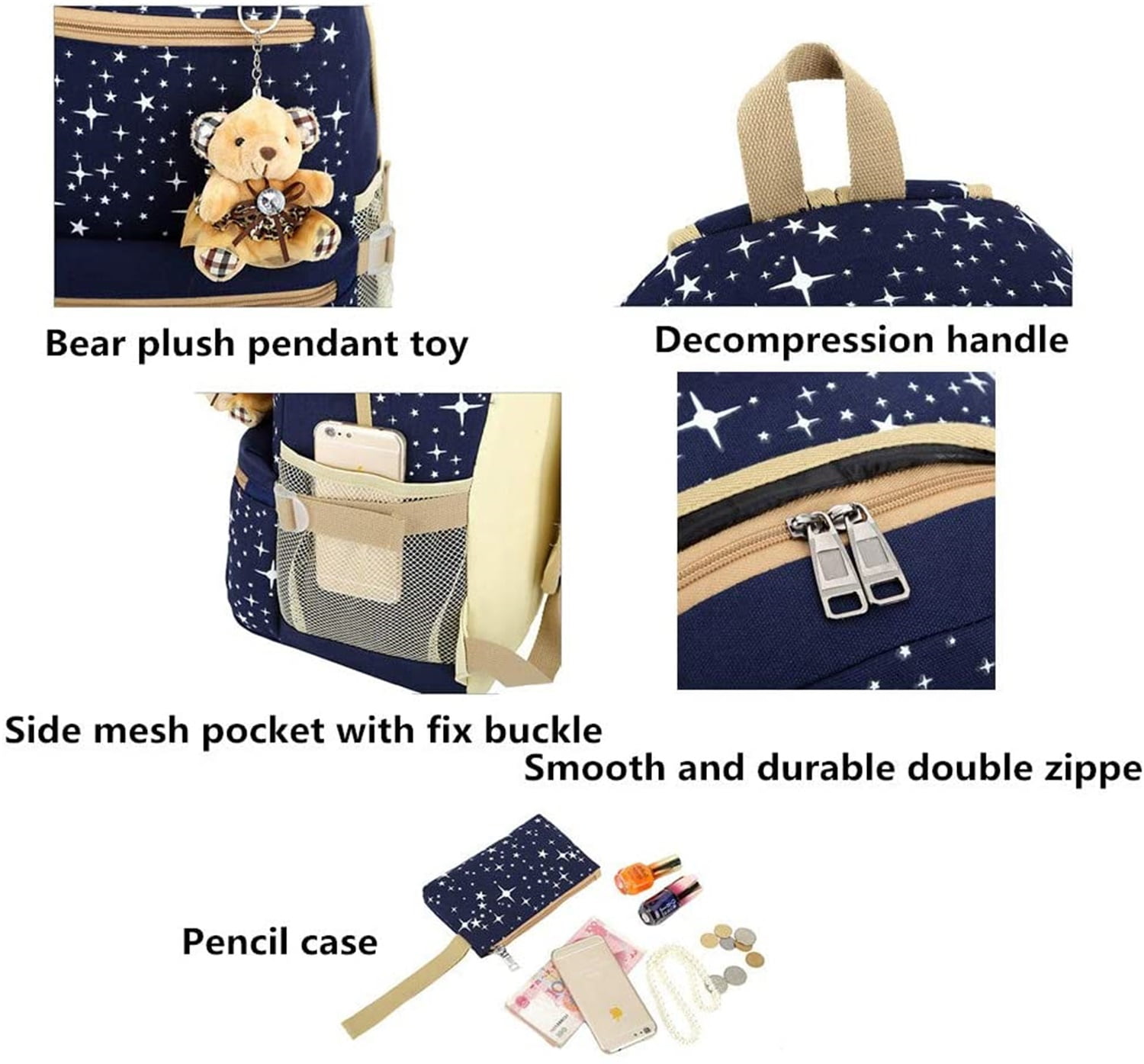 3Pcs/Sets Backpacks for Teenage Girls for School, Canvas Backpacks for Girls Scatchel Rucksack Backpacks for Middle School, Causual Backpack for Traveling