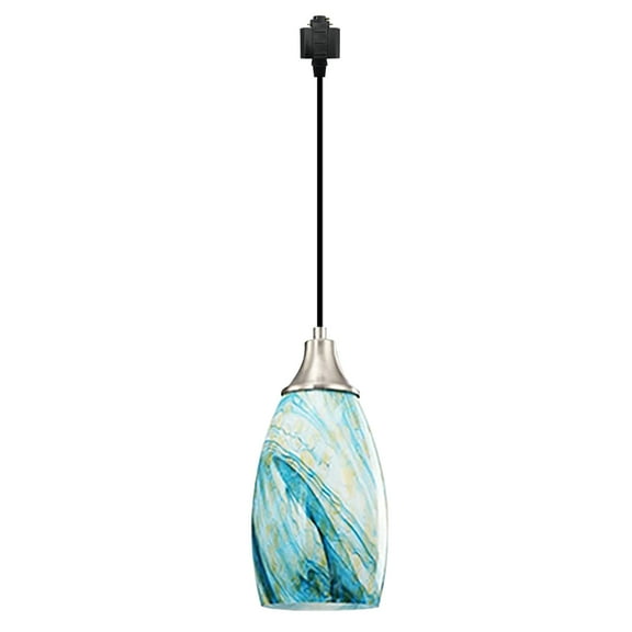 Kiven 1-Light H-Type track lighting pendants,Modern h track pendant lights with Lake Blue Art Glass Lampsade,Decorative Track Lighting Fixture for Kitchen Island Hallway Restaurant